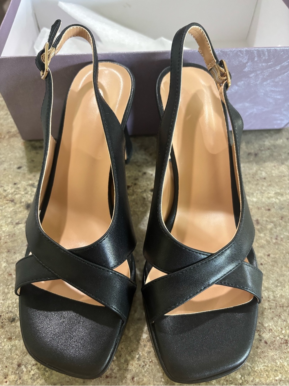 Black Slingback Cross-Strap Heeled Sandals - Women